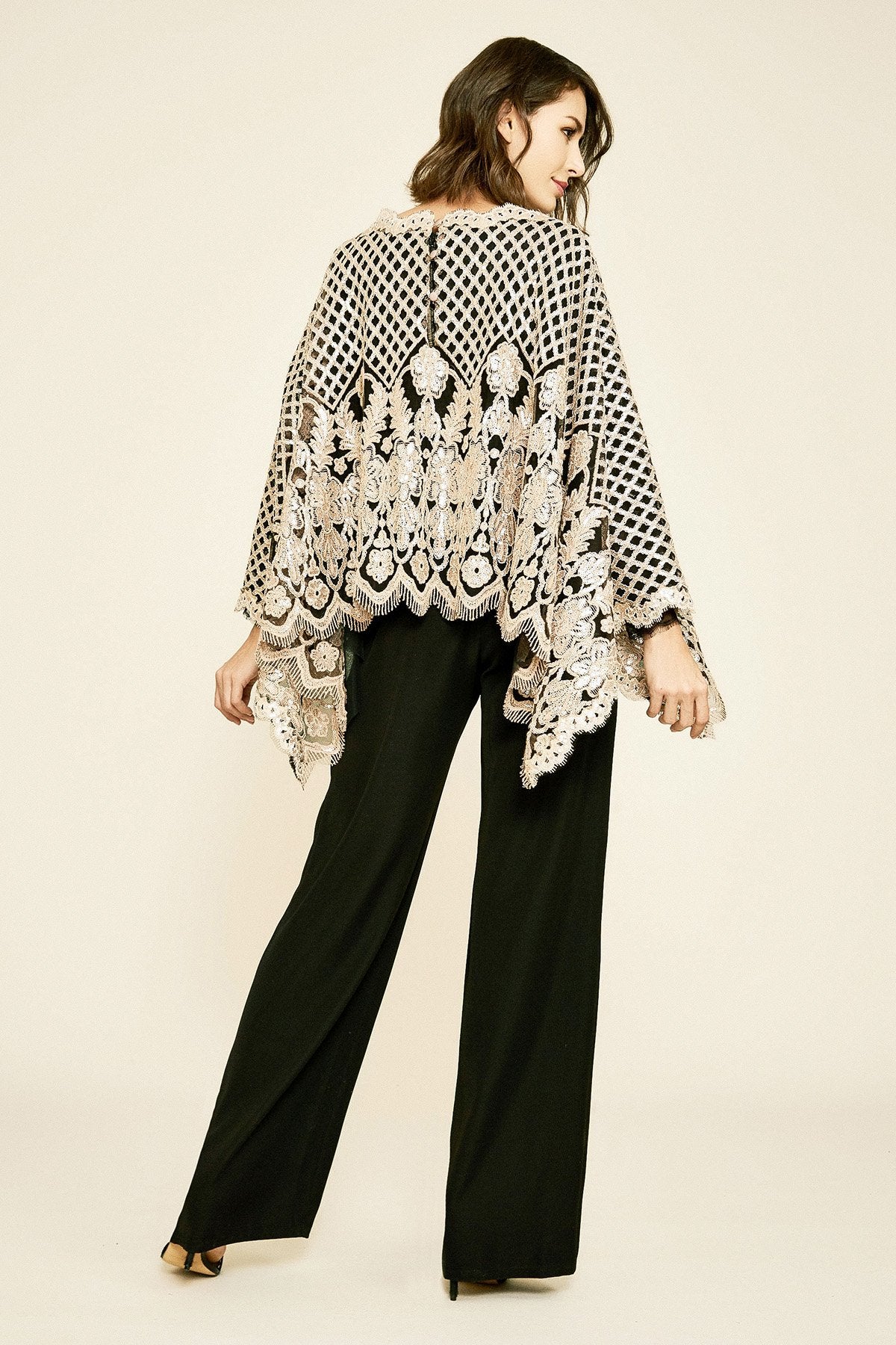 Pictor Metallic Embroidered Overlay Cape
