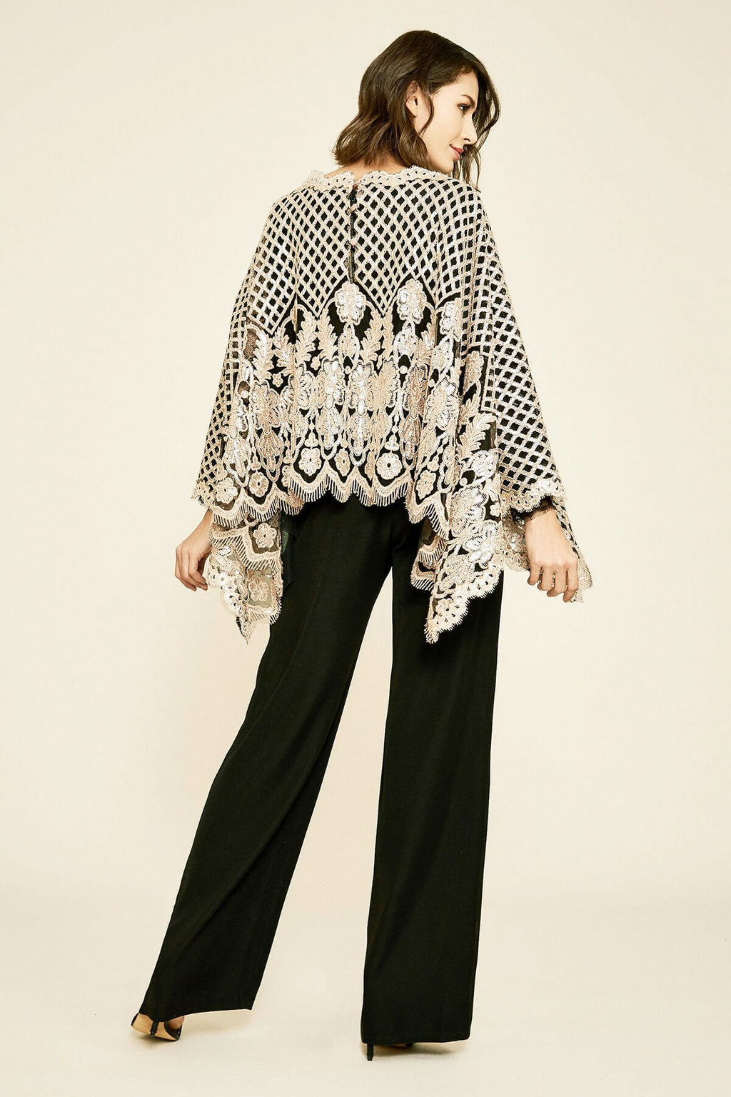 Pictor Metallic Embroidered Overlay Cape