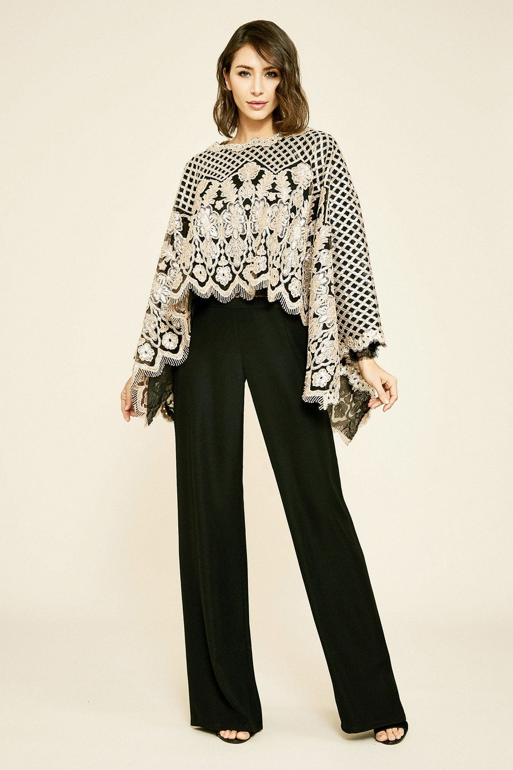 Pictor Metallic Embroidered Overlay Cape
