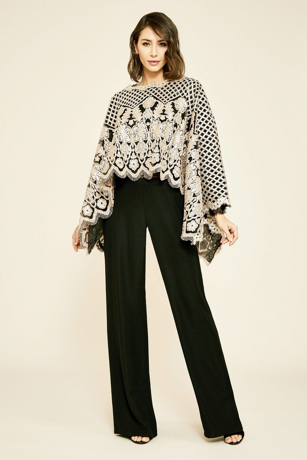 Pictor Metallic Embroidered Overlay Cape