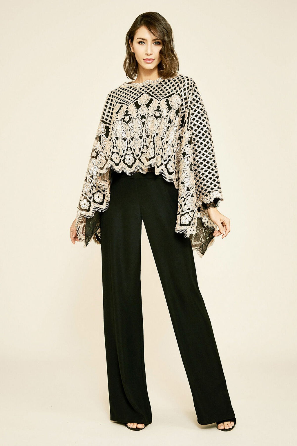 Pictor Metallic Embroidered Overlay Cape