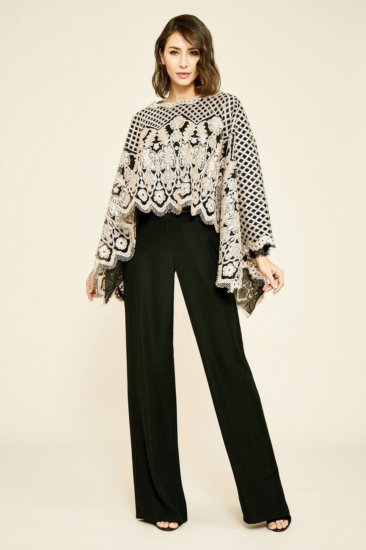 Pictor Metallic Embroidered Overlay Cape