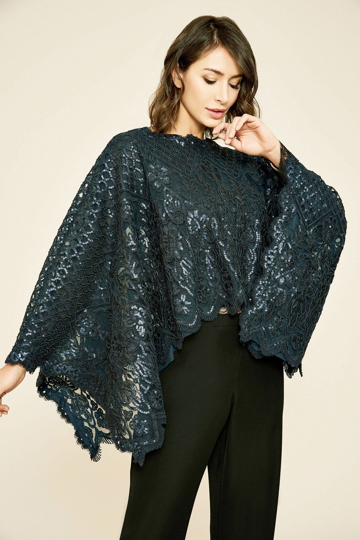 Pictor Metallic Embroidered Overlay Cape