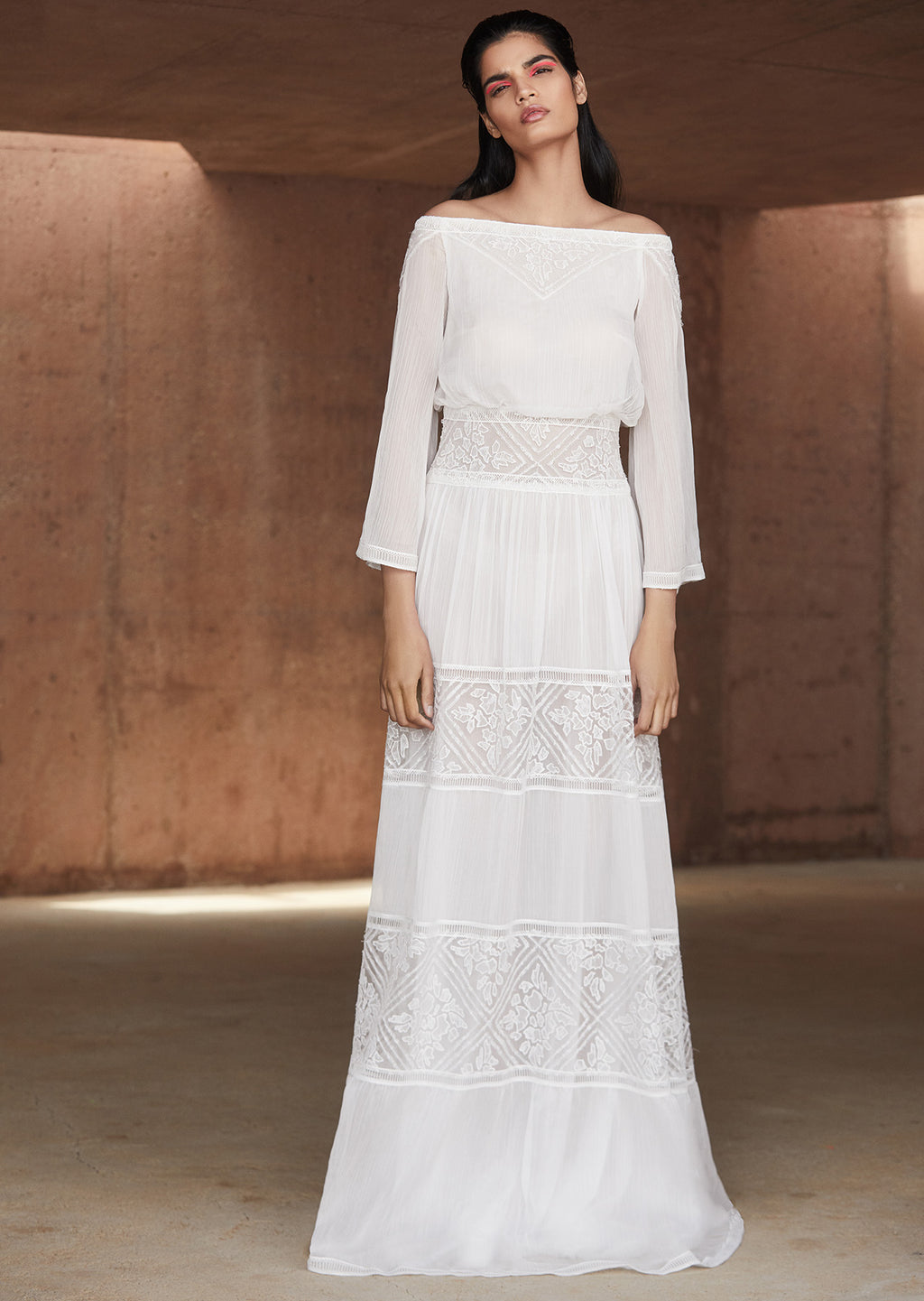 Tadashi Shoji - Seles Off-The-Shoulder Crinkle Chiffon Gown