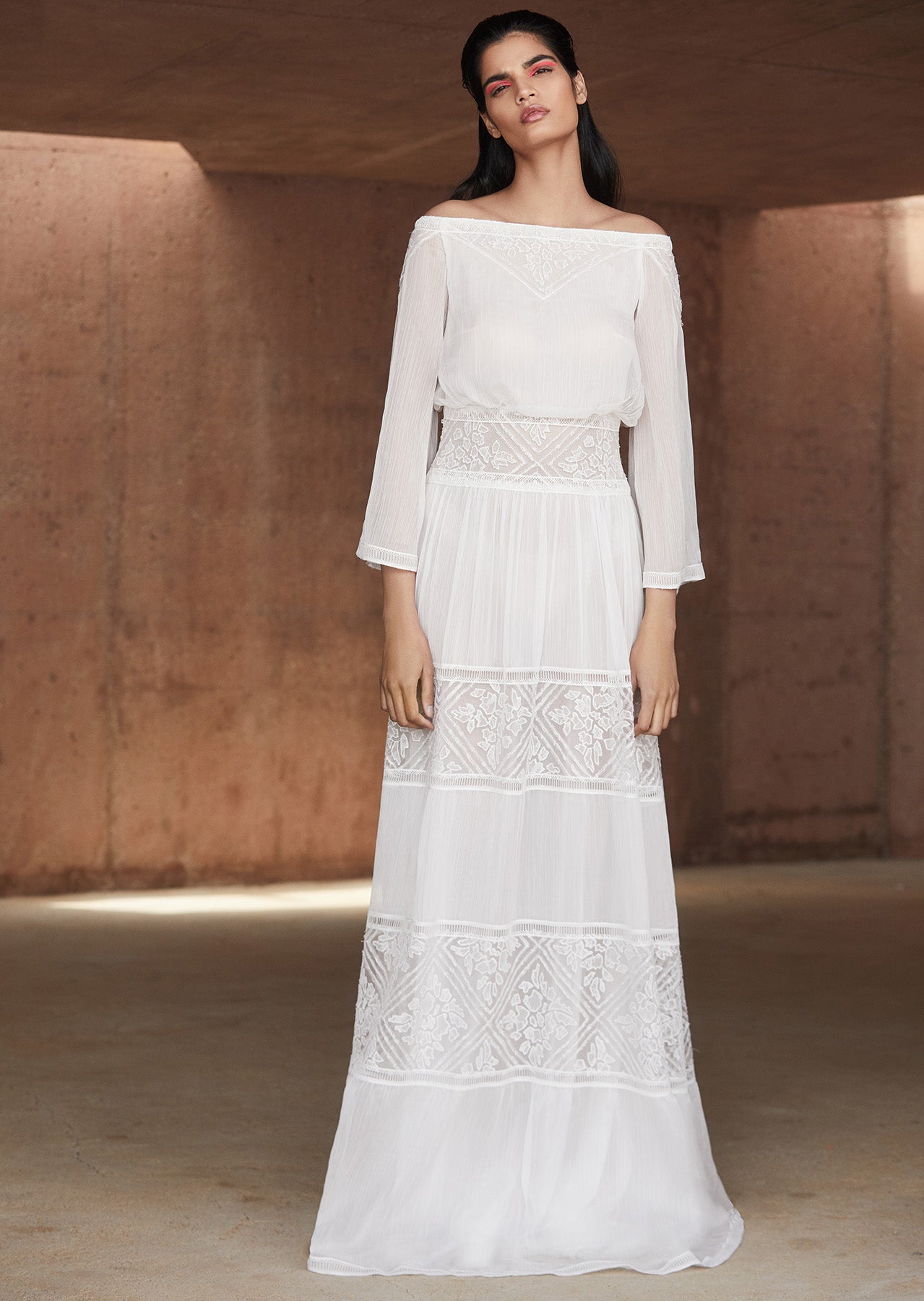 Tadashi Shoji - Seles Off-The-Shoulder Crinkle Chiffon Gown