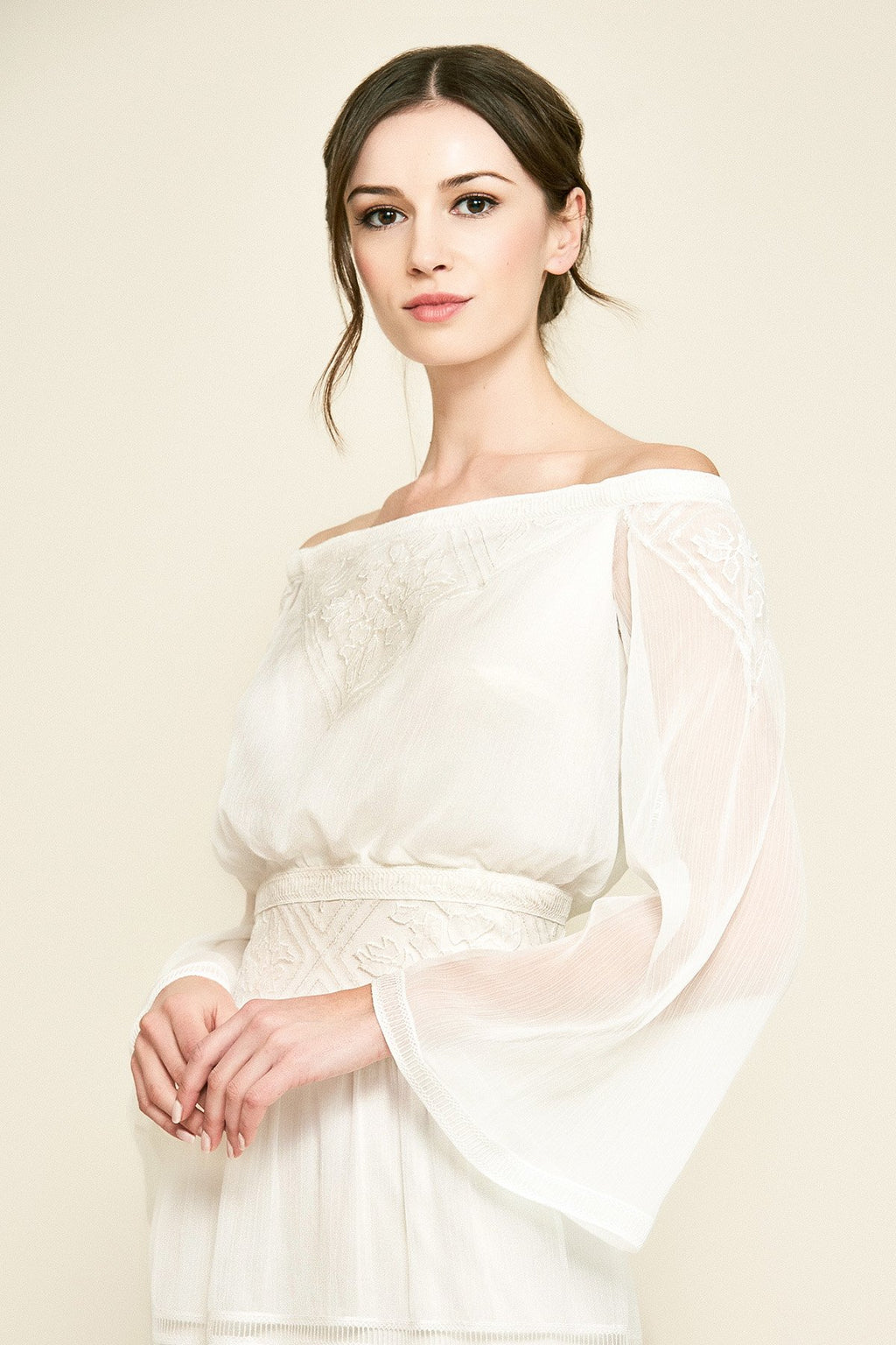Tadashi Shoji - Seles Off-The-Shoulder Crinkle Chiffon Gown