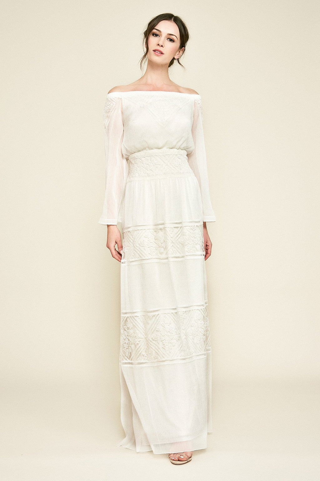 Tadashi Shoji - Seles Off-The-Shoulder Crinkle Chiffon Gown