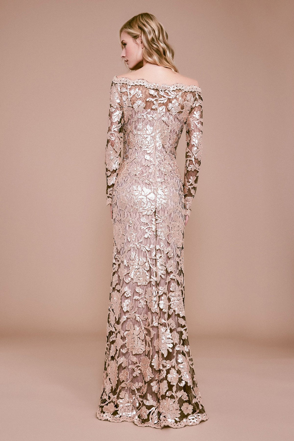 Tadashi Shoji - Ophelia Long-Sleeve Metallic Embroidered Gown