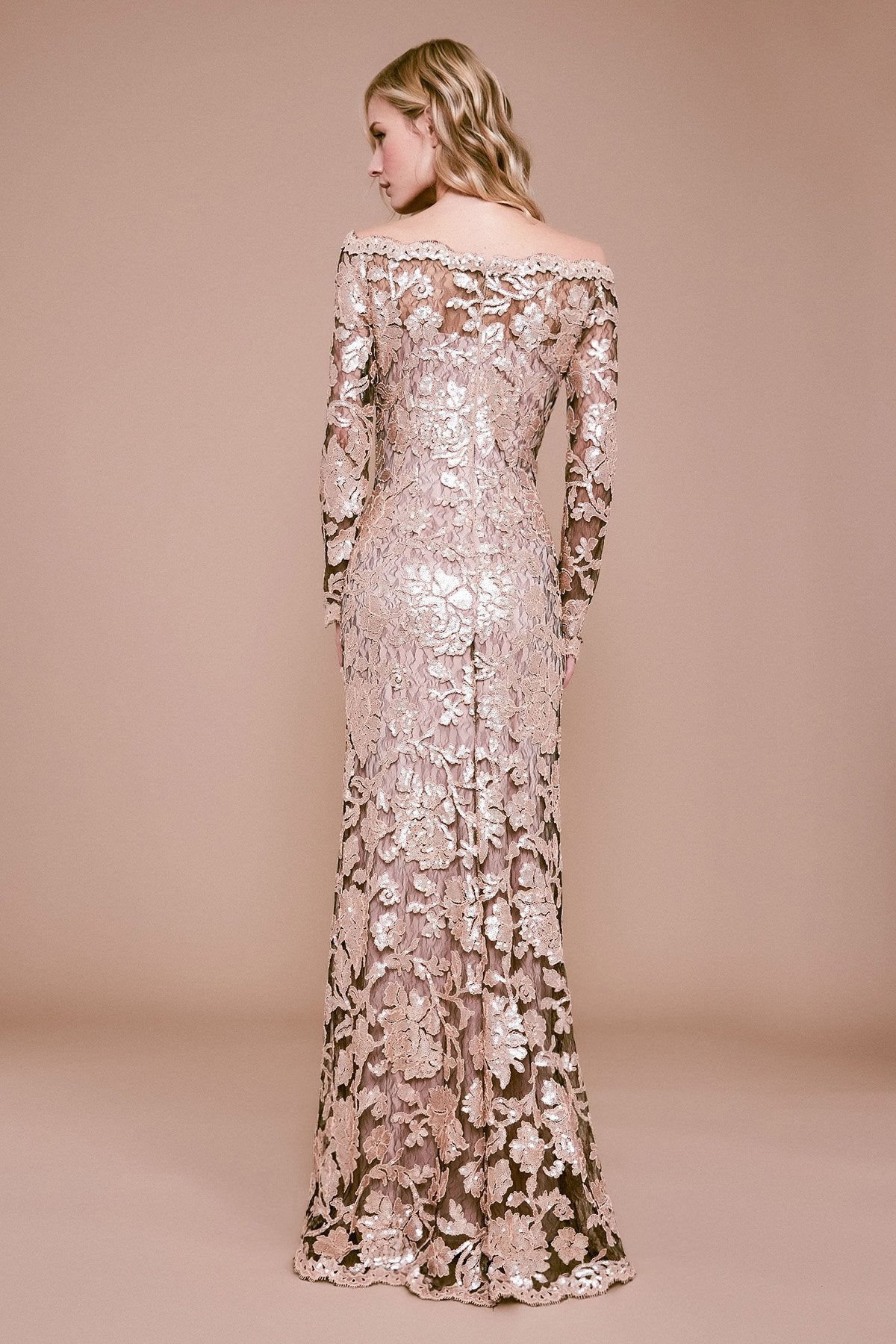 Tadashi Shoji - Ophelia Long-Sleeve Metallic Embroidered Gown - PETITE