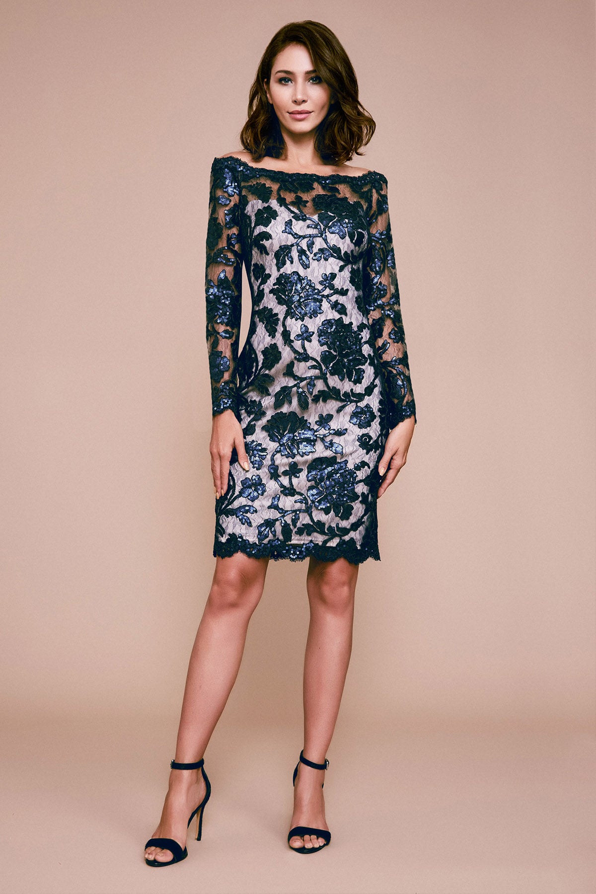 Tadashi Shoji - Ophelia Long-Sleeve Metallic Embroidered Dress - PETITE