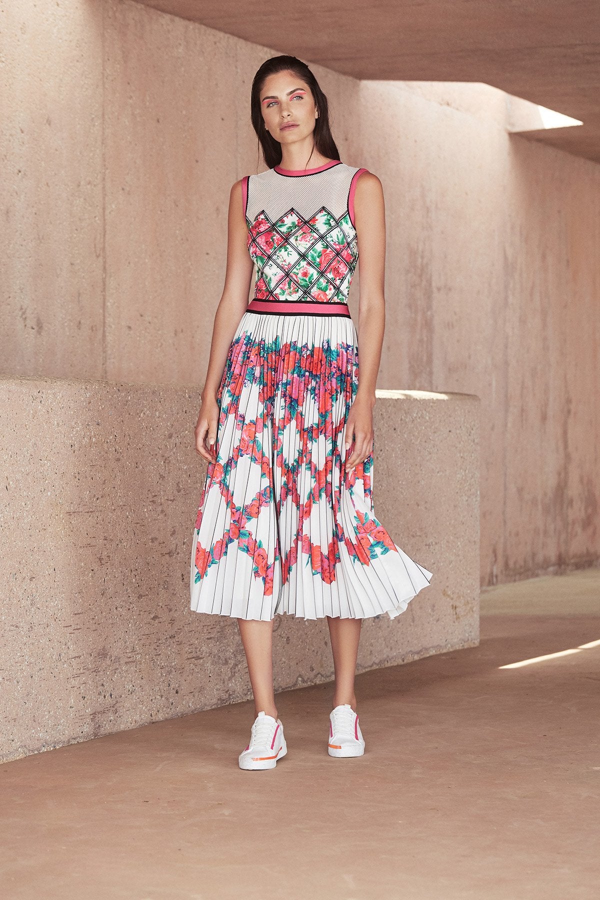Tadashi Shoji - Mutola Pleated Tea-Length Dress