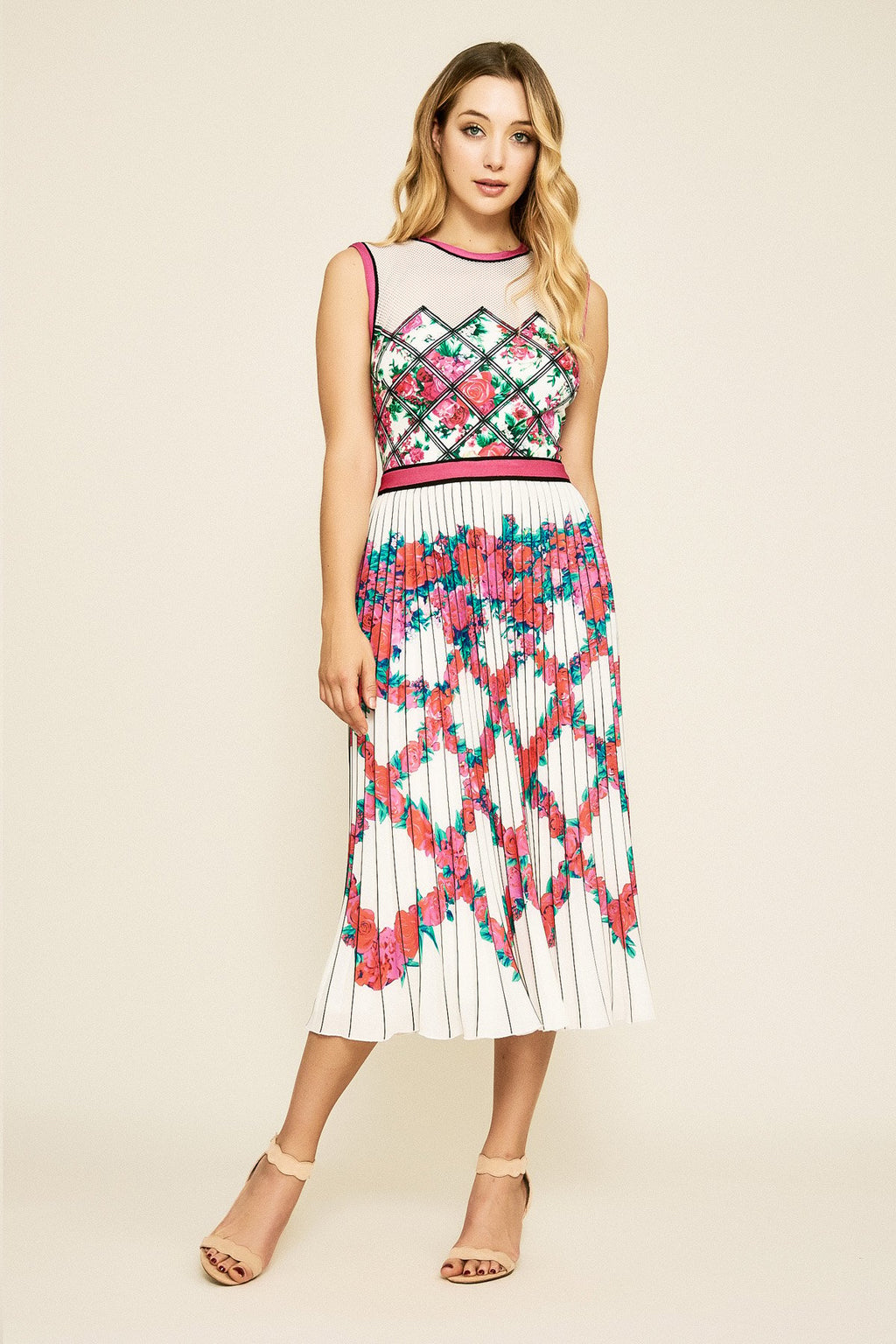 Tadashi Shoji - Mutola Pleated Tea-Length Dress