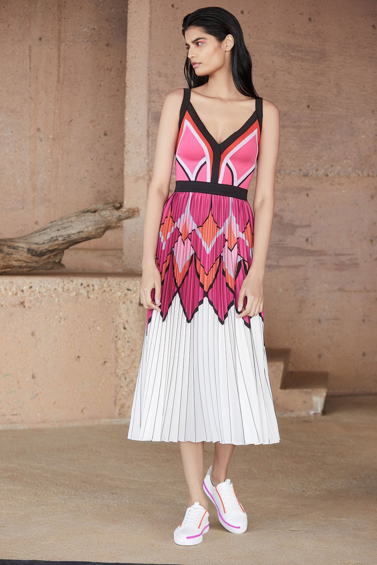 Tadashi Shoji - Kwan Pleated Crepe Tea-Length Dress