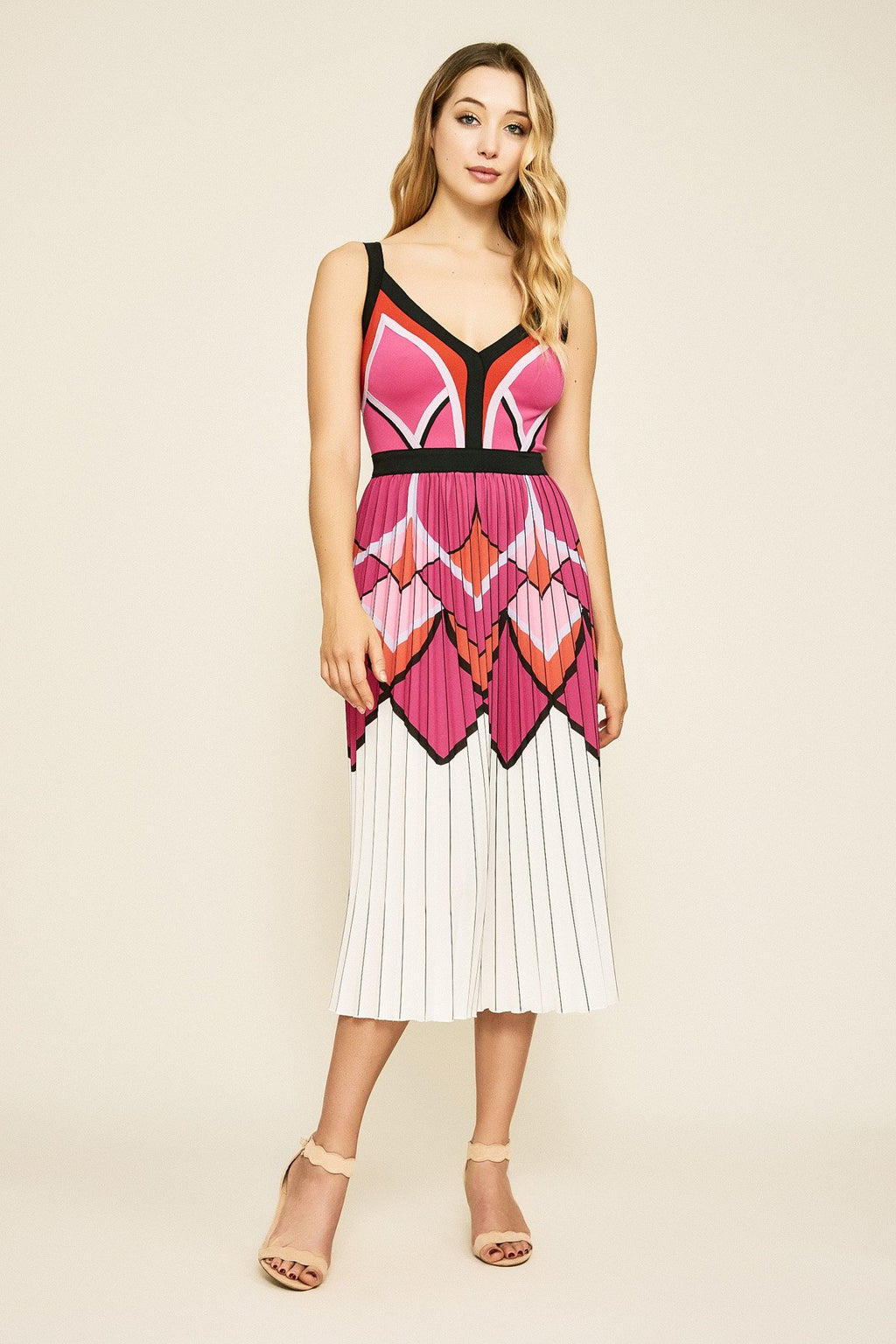 Tadashi Shoji - Kwan Pleated Crepe Tea-Length Dress