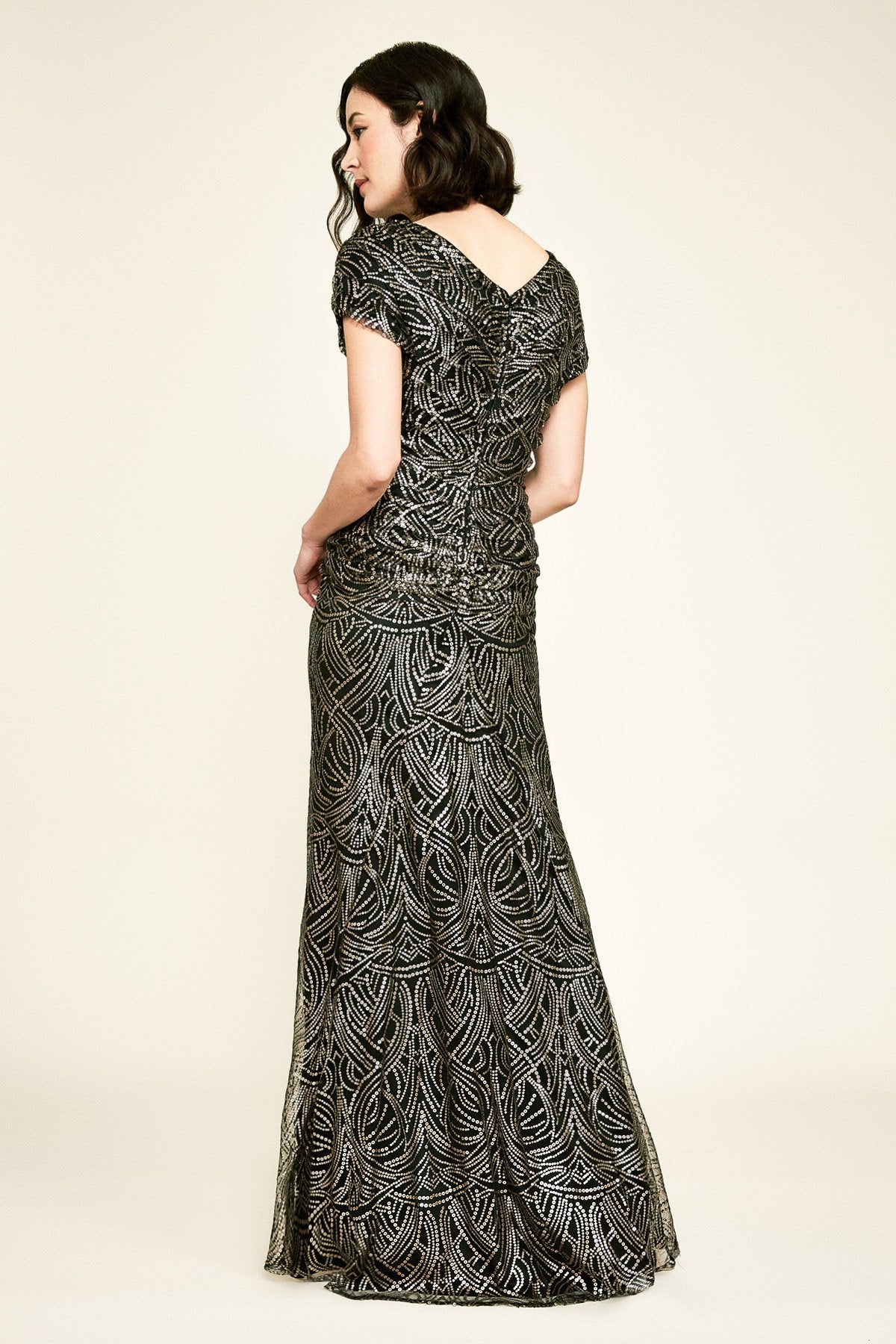Tadashi Shoji - Binnie Metallic Embroidered Draped Gown