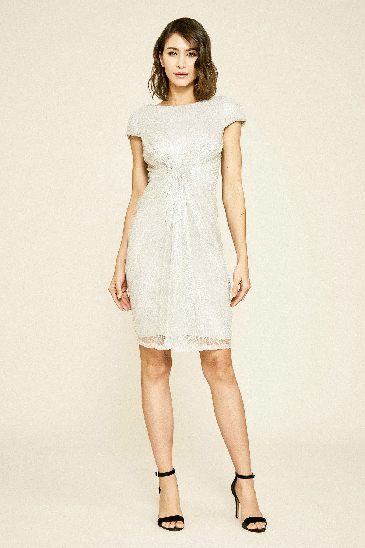 Tadashi Shoji - Binnie Metallic Embroidered Draped Dress - PETITE