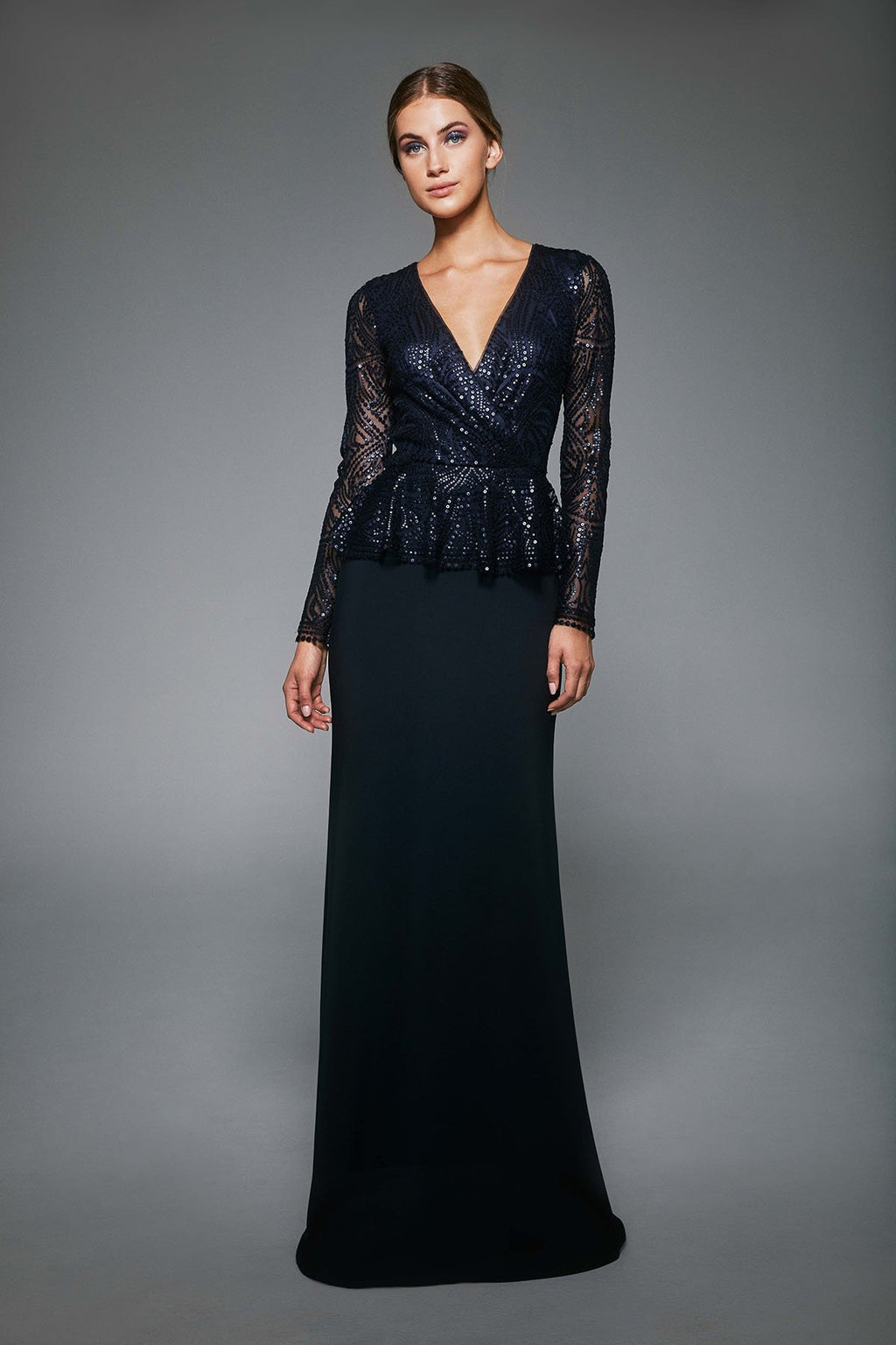 Tadashi Shoji - Aldrin Long-Sleeve Sequin Gown