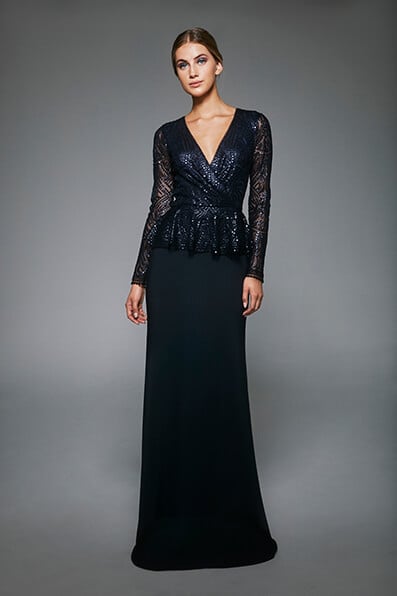 Tadashi Shoji - Aldrin Long-Sleeve Sequin Gown - PETITE