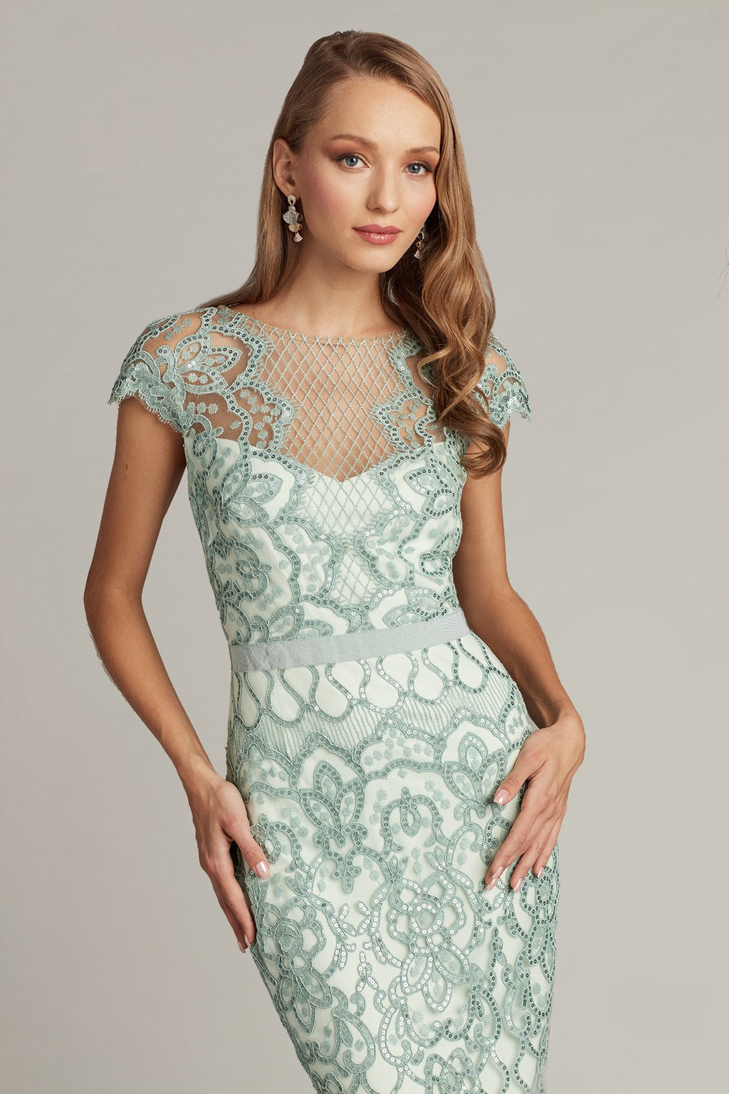 Miranda Sequin Embroidered Dress-MINT
