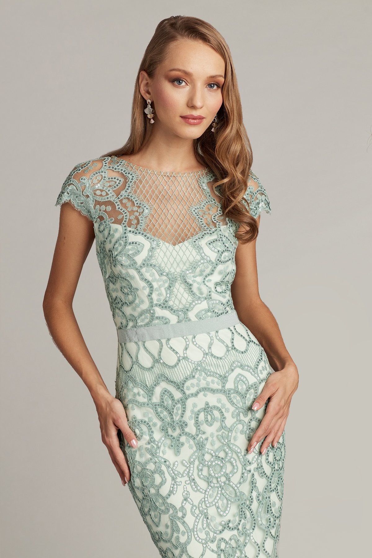 Miranda Sequin Embroidered Dress-MINT