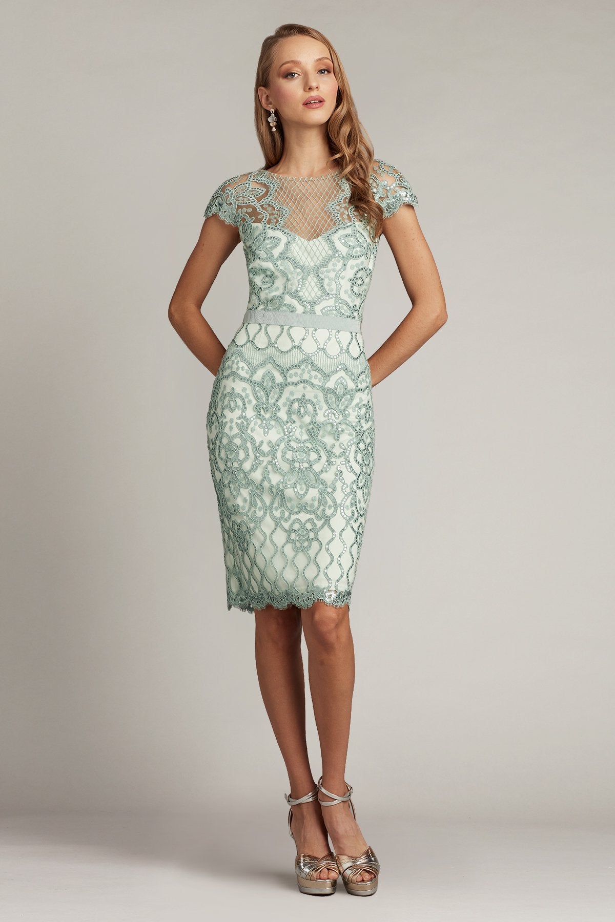 mint embroidered dress Floral-Embroidered Long A-Line Prom Dress TM1006