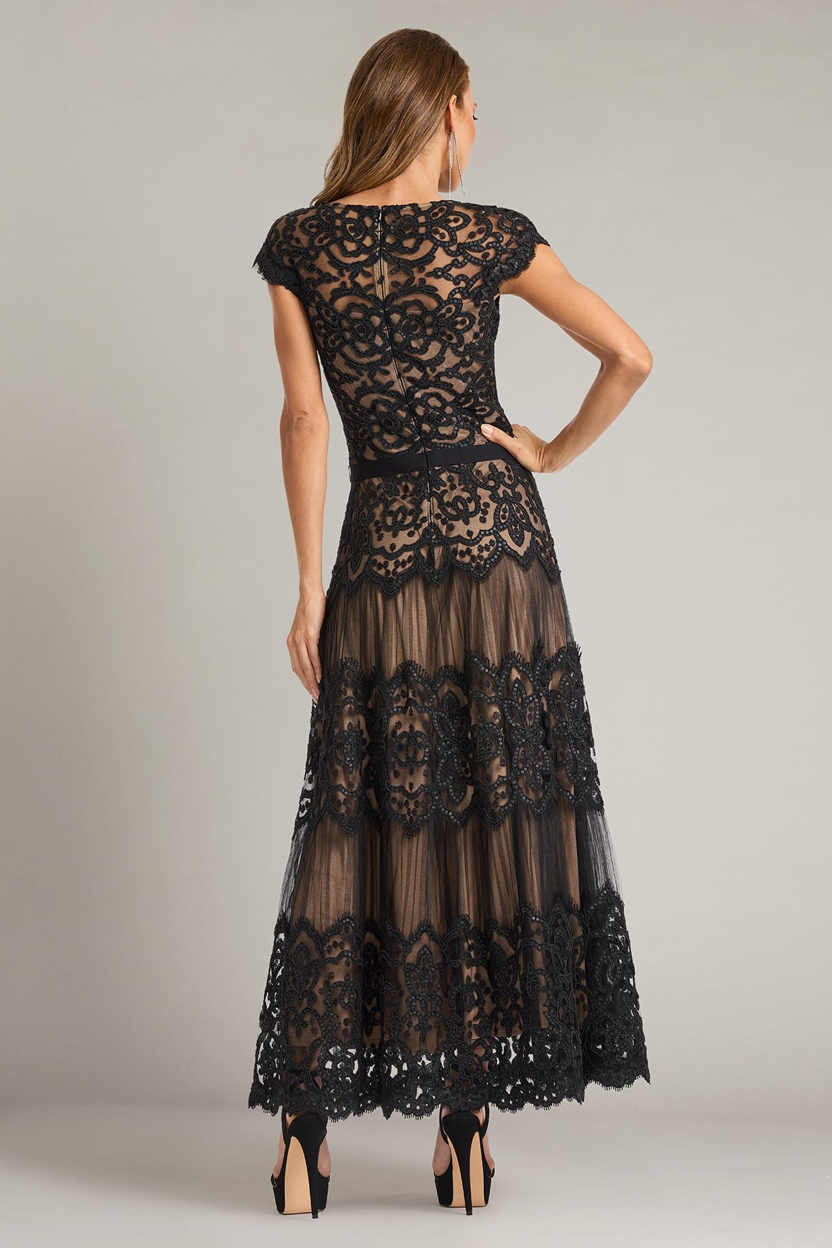 Elzy Sequin Embroidered Tea-Length Dress