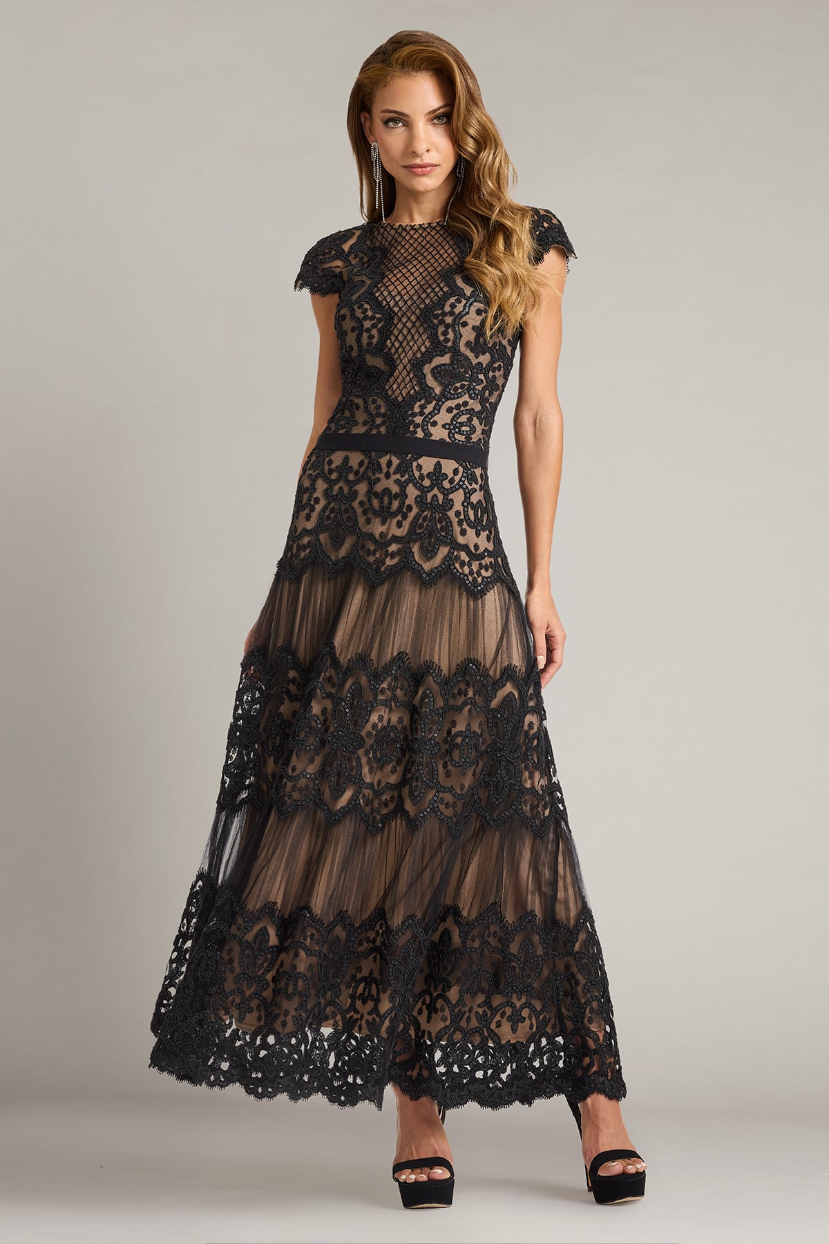 Elzy Sequin Embroidered Tea-Length Dress