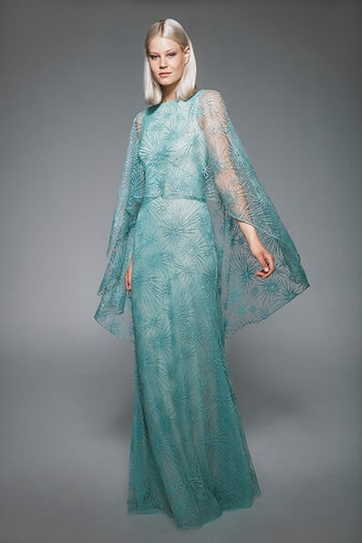 Tadashi Shoji - Mir Embroidered Tulle Cape Gown