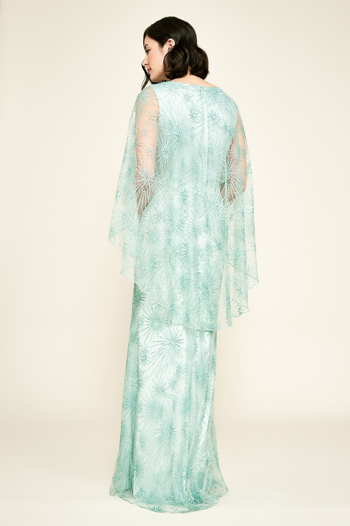 Tadashi Shoji - Mir Embroidered Tulle Cape Gown