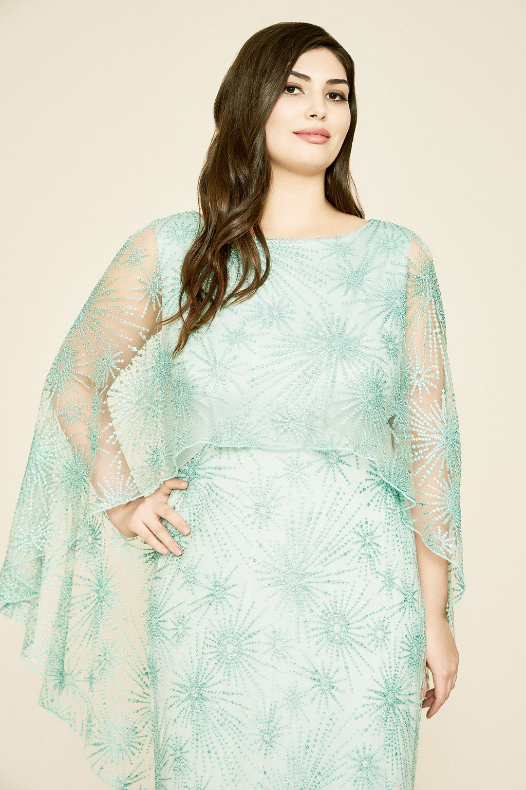 Mir Embroidered Tulle Cape Gown - PLUS SIZE