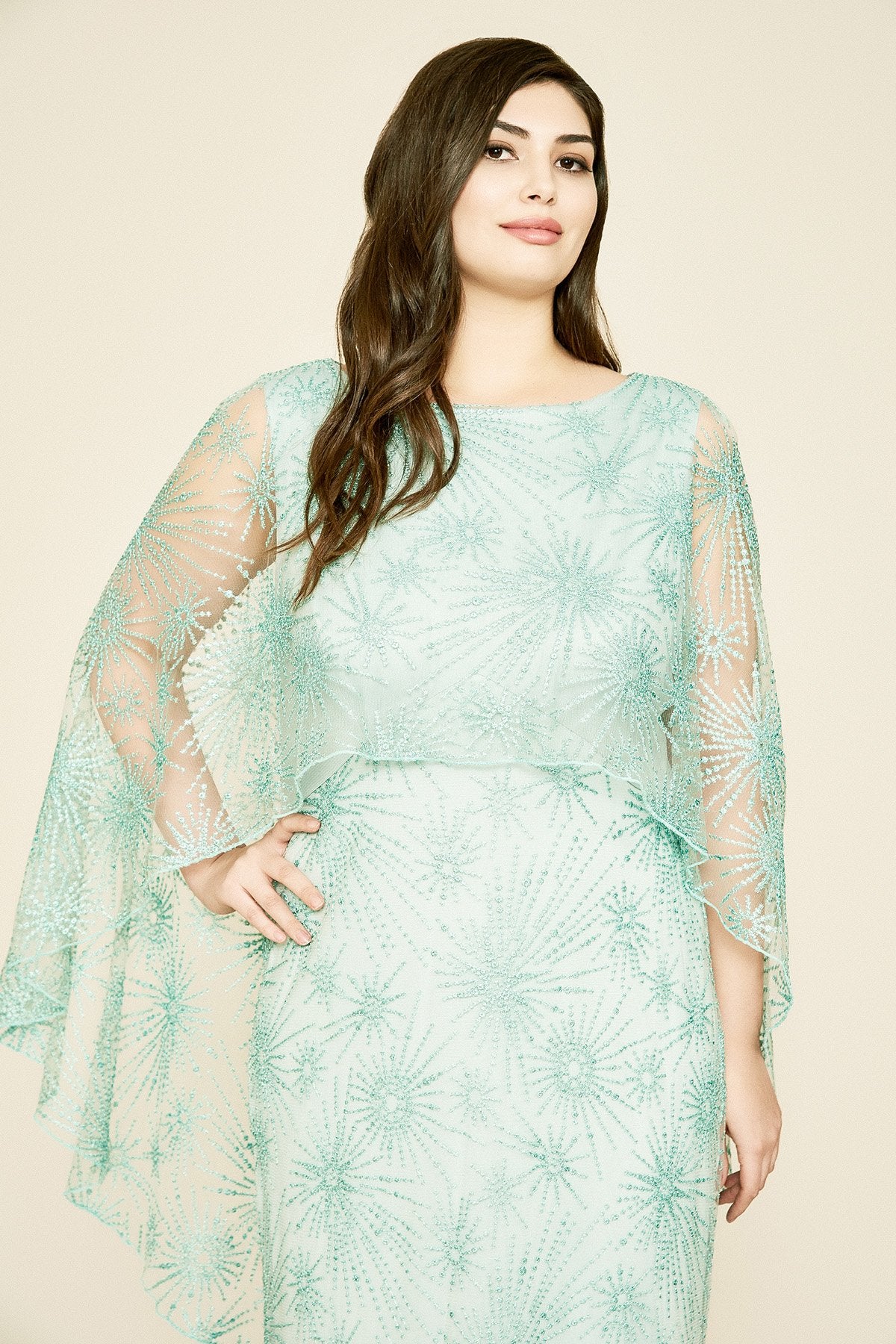 Mir Embroidered Tulle Cape Gown - PLUS SIZE