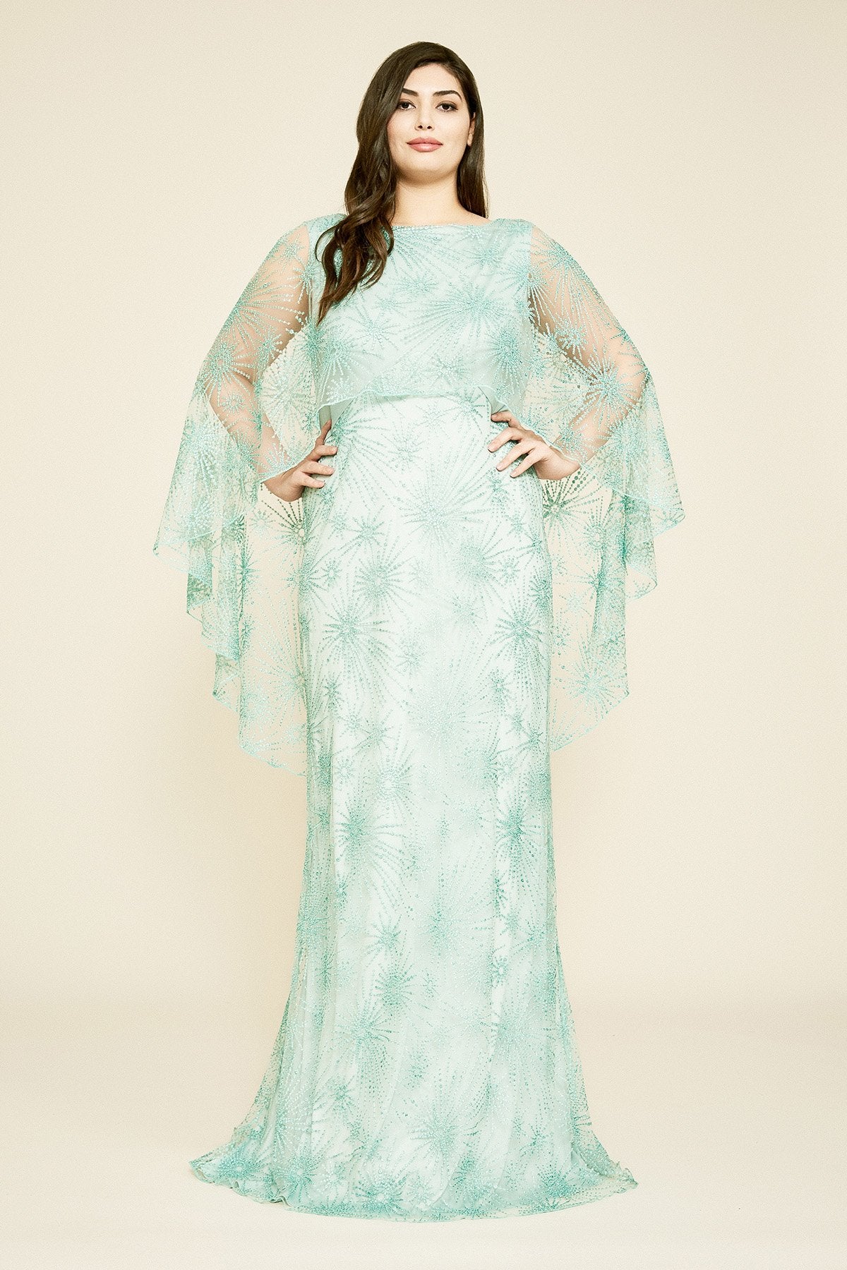 Mir Embroidered Tulle Cape Gown - PLUS SIZE