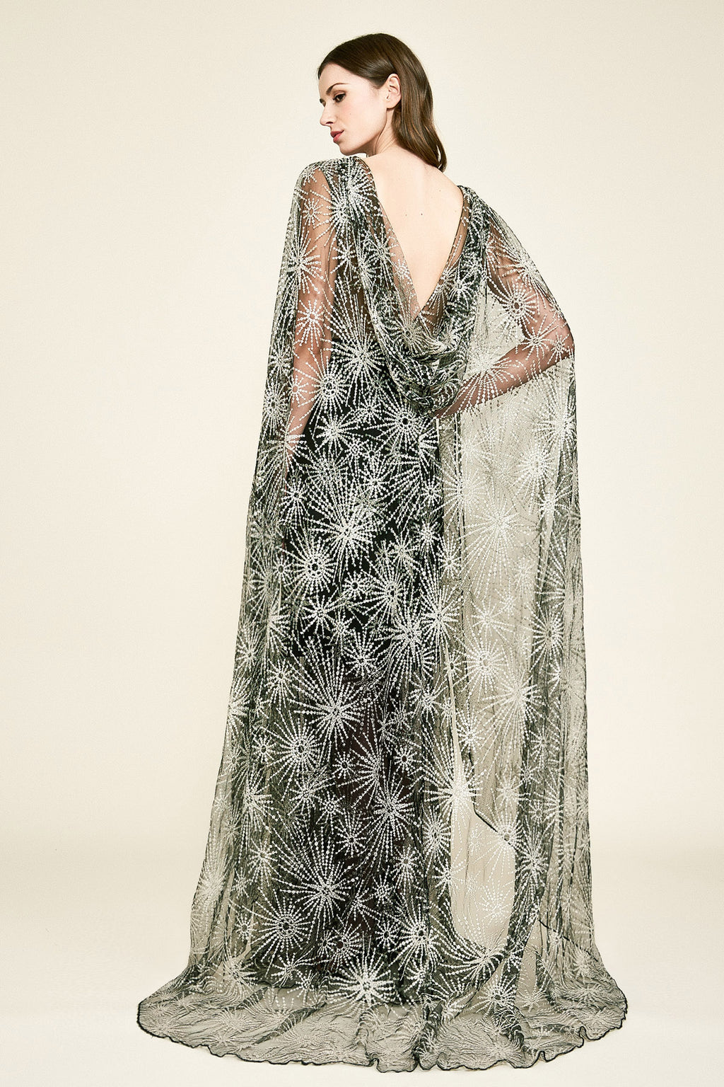 Pogue Embroidered Tulle Cape Gown