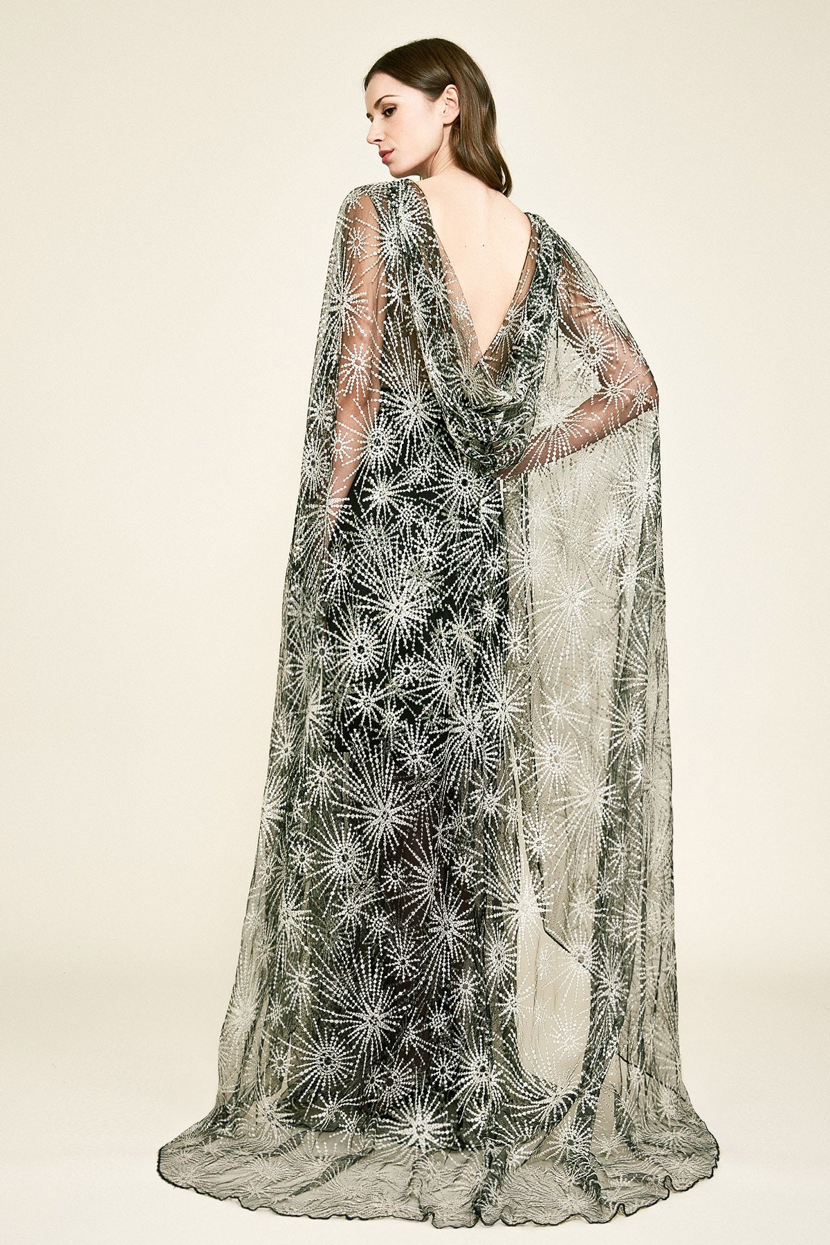 Pogue Embroidered Tulle Cape Gown