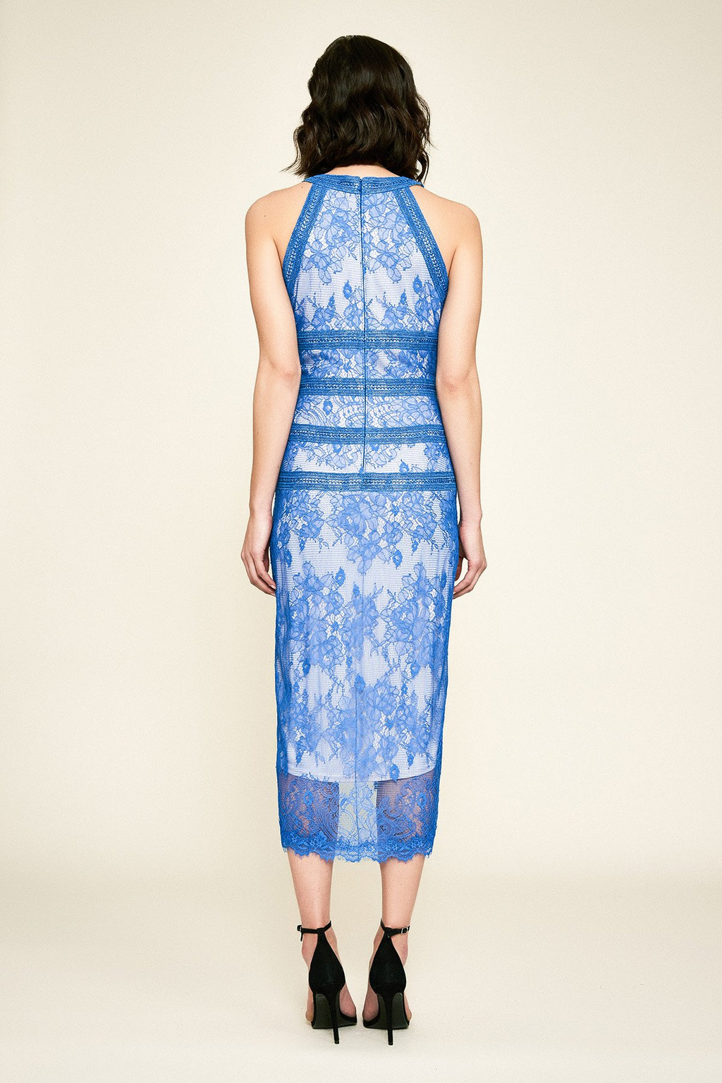 Tadashi Shoji - Atlantis Halter Lace Tea-Length Dress