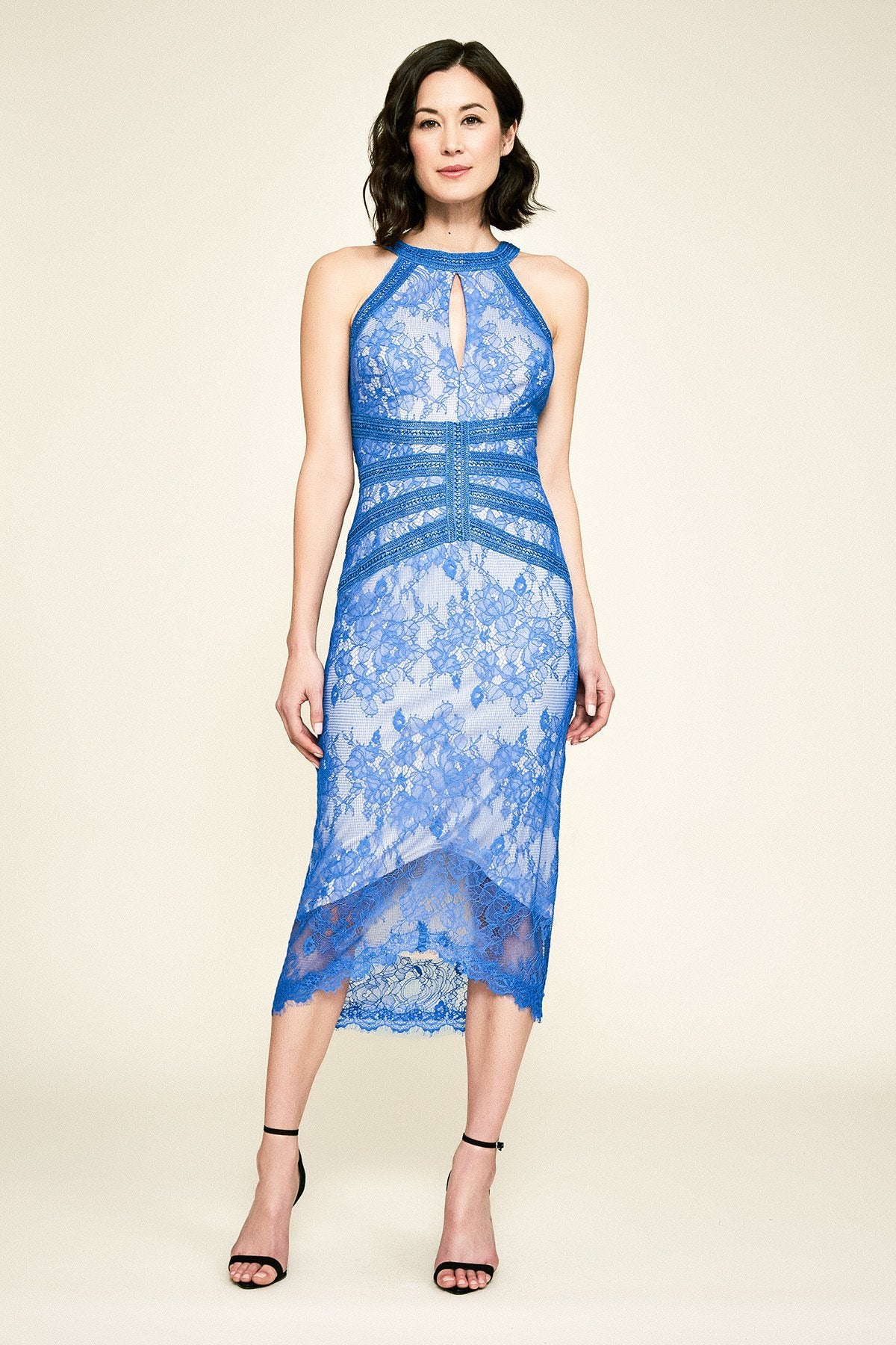 Tadashi Shoji - Atlantis Halter Lace Tea-Length Dress