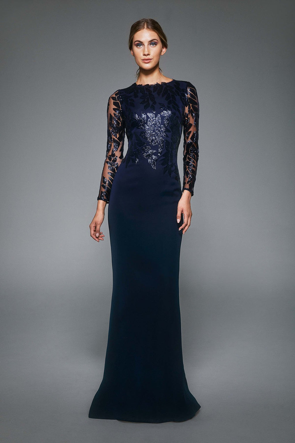 Tadashi Shoji - Gaia Long-Sleeve Crepe & Sequin Gown