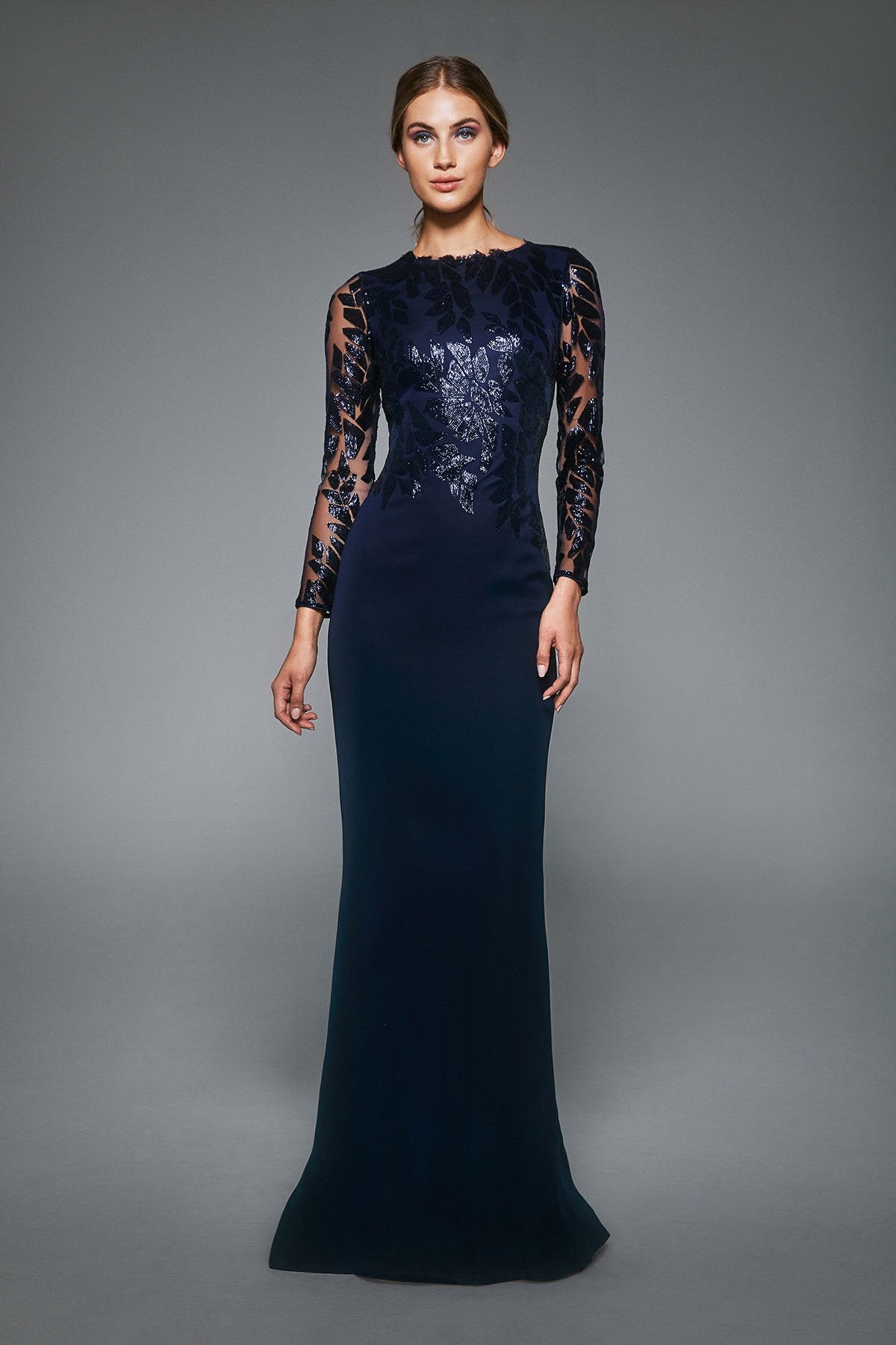 Tadashi Shoji - Gaia Long-Sleeve Crepe & Sequin Gown