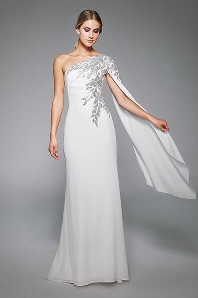 Columba One-Shoulder Sequin Crepe Gown