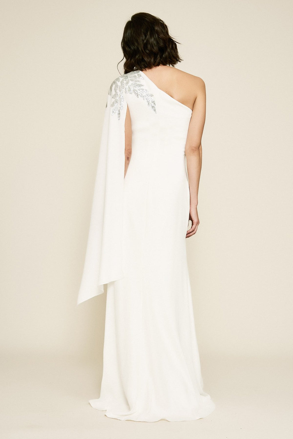 Columba One-Shoulder Sequin Crepe Gown
