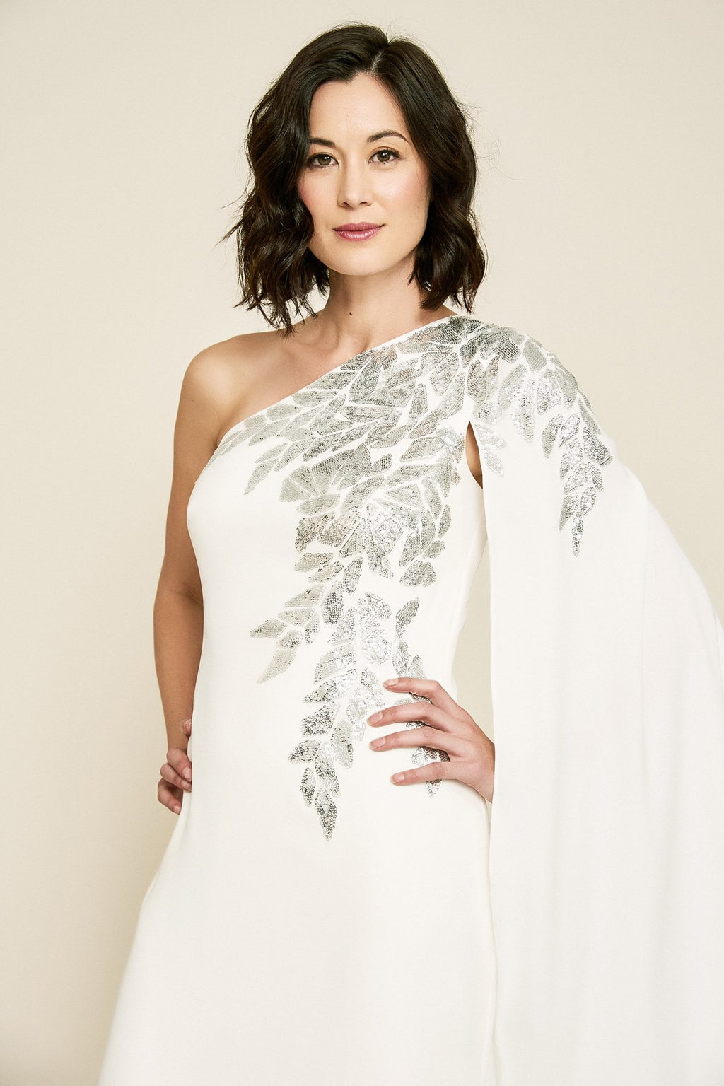 Columba One-Shoulder Sequin Crepe Gown
