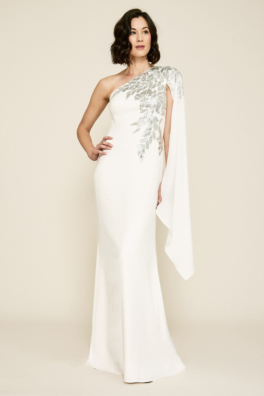 Columba One-Shoulder Sequin Crepe Gown