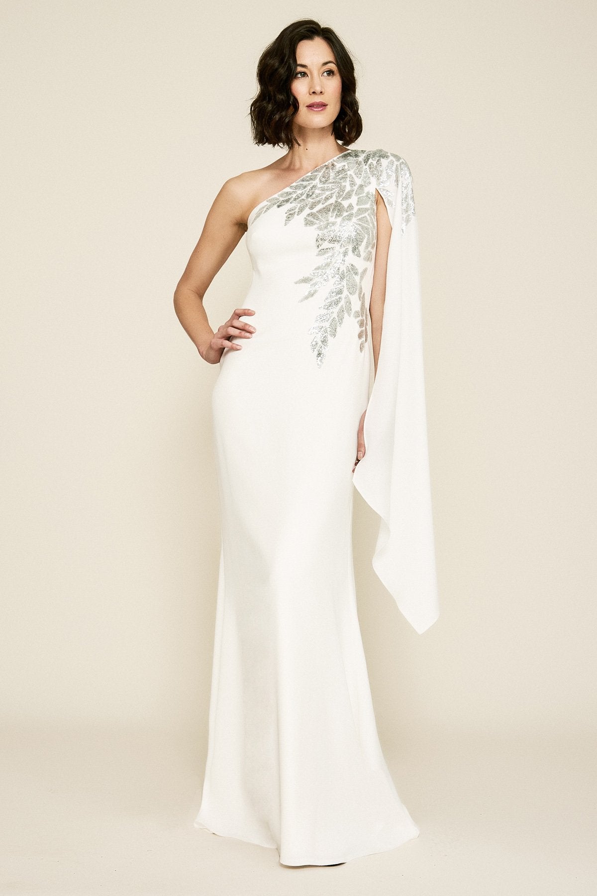 Columba One-Shoulder Sequin Crepe Gown
