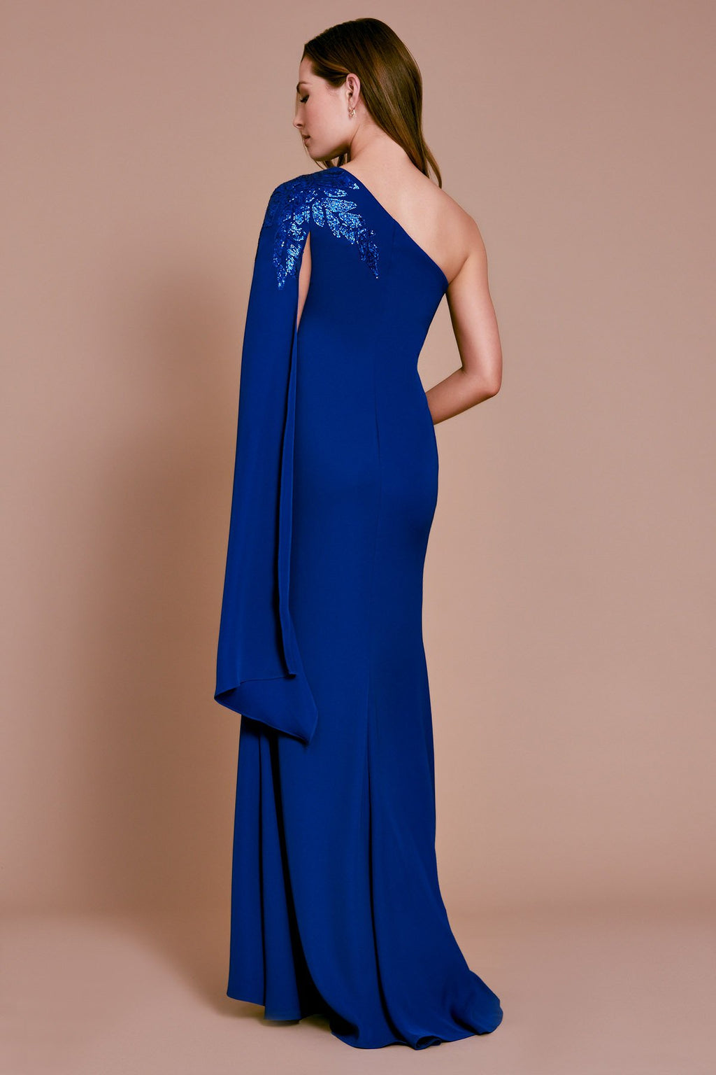 Columba One-Shoulder Sequin Crepe Gown