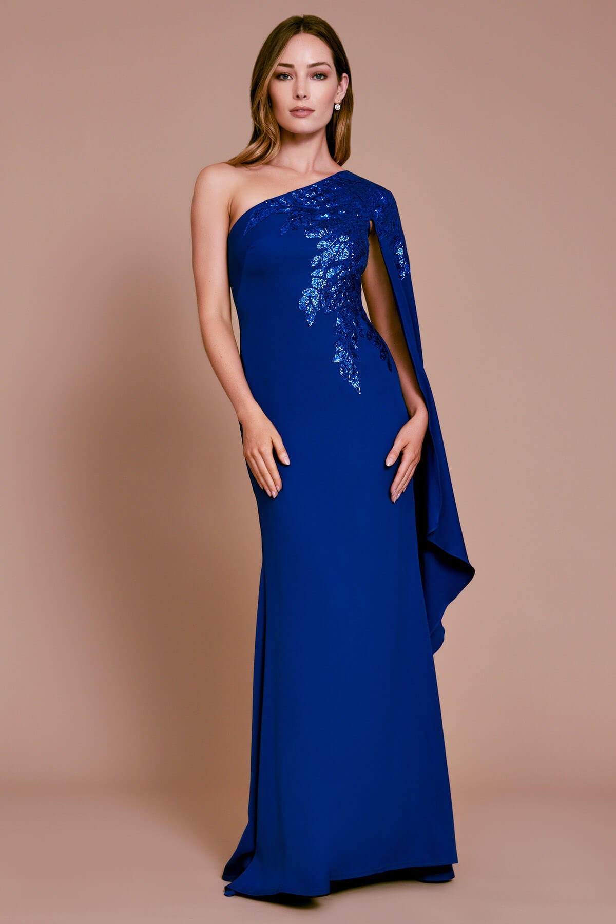 Columba One-Shoulder Sequin Crepe Gown