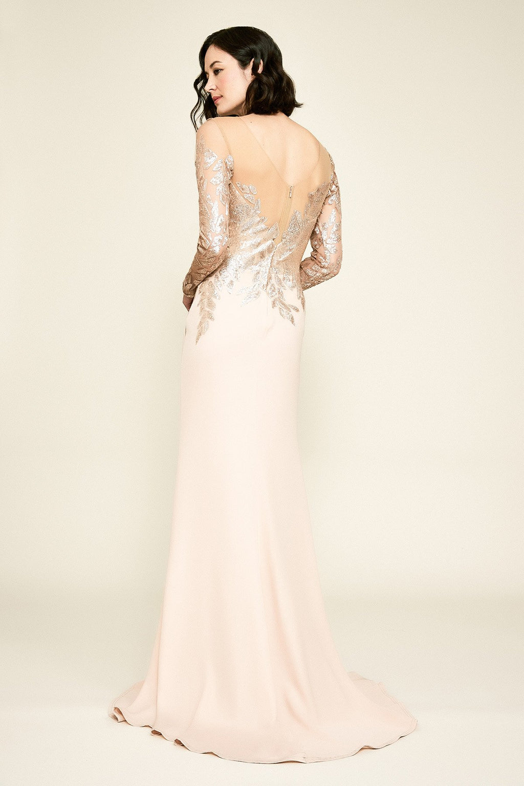 Finley Long-Sleeve Crepe Sequin Gown
