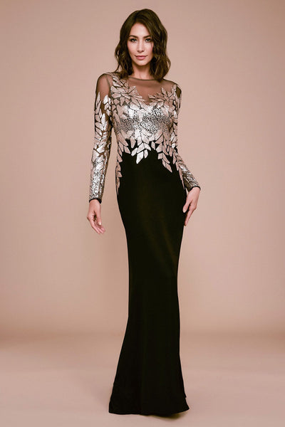 Finley Long-Sleeve Crepe Sequin Gown – Tadashi Shoji Official Online Boutique