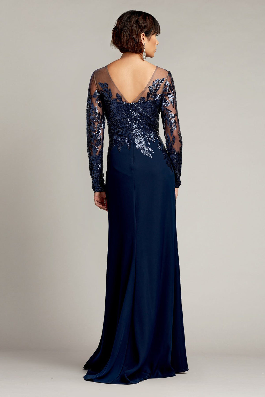 Finley Long-Sleeve Crepe Sequin Gown