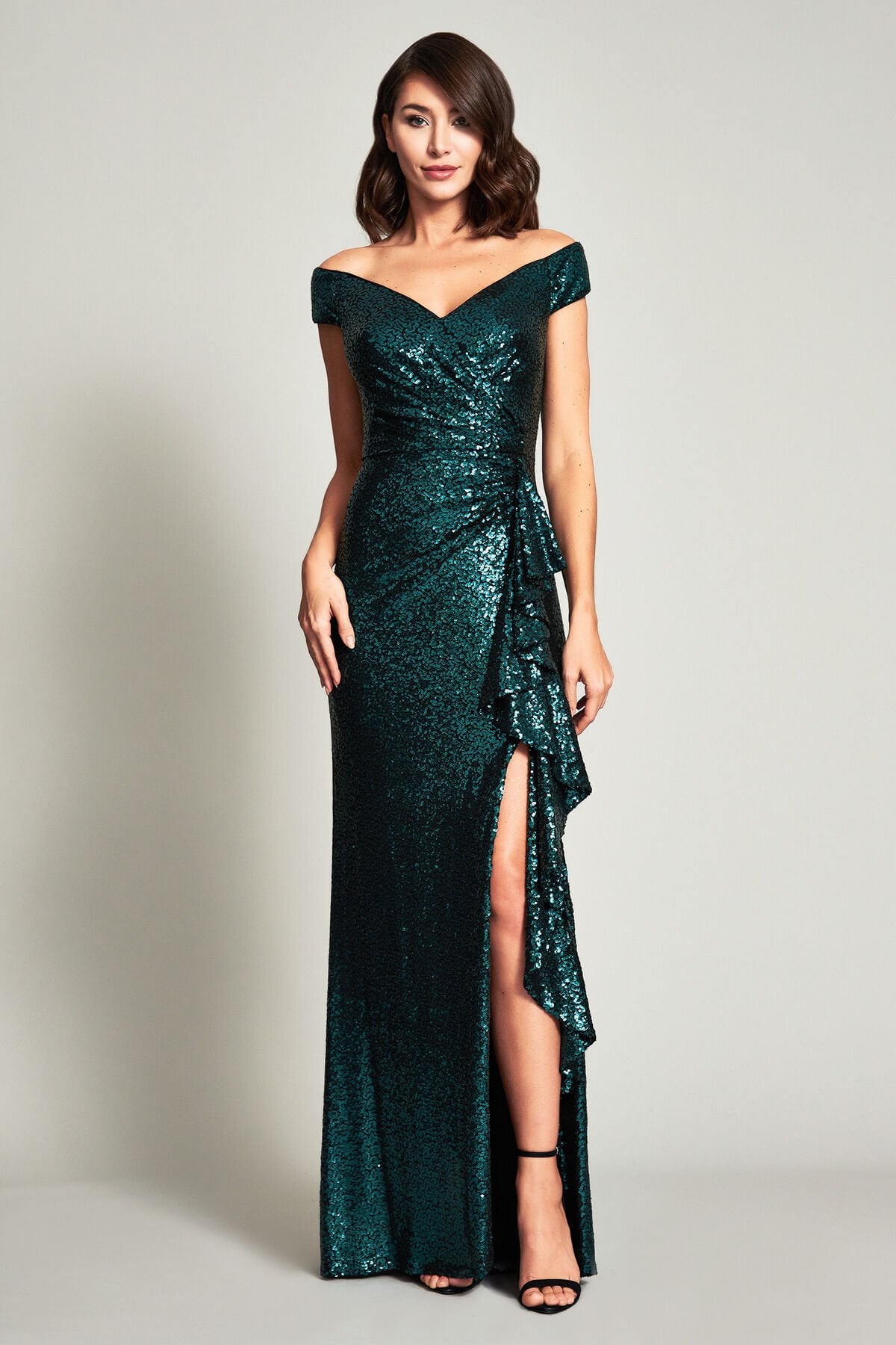 Hurley Off-The-Shoulder Sequin Gown