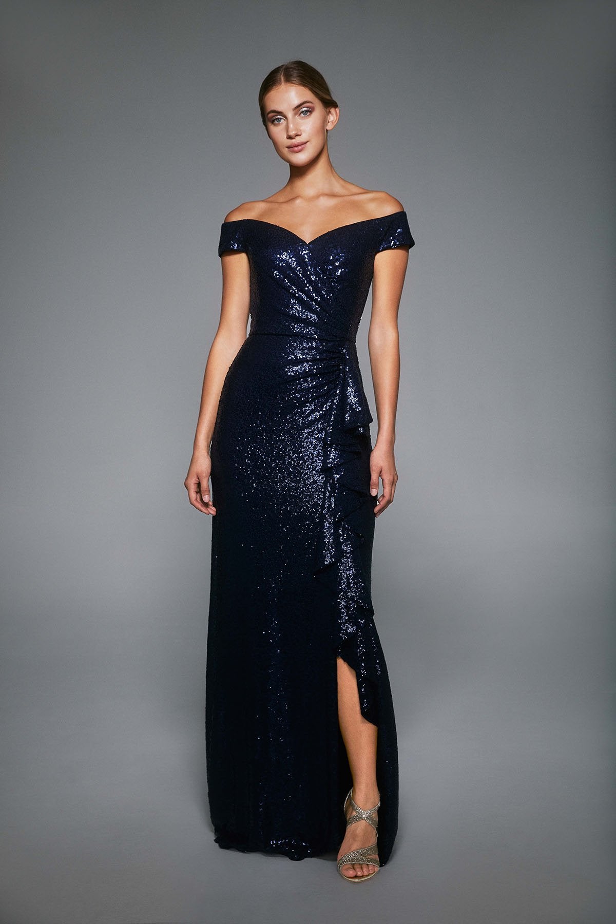 Tadashi Shoji - Hurley Off-The-Shoulder Sequin Gown - PETITE